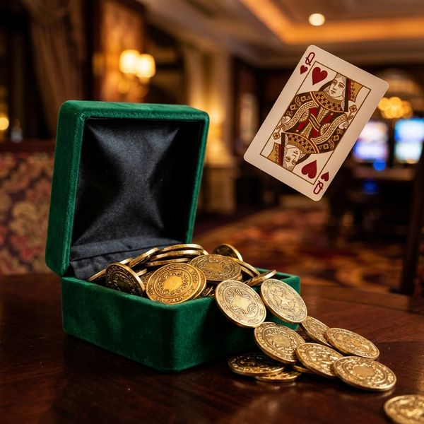 Golden gift box with sparkling casino chips