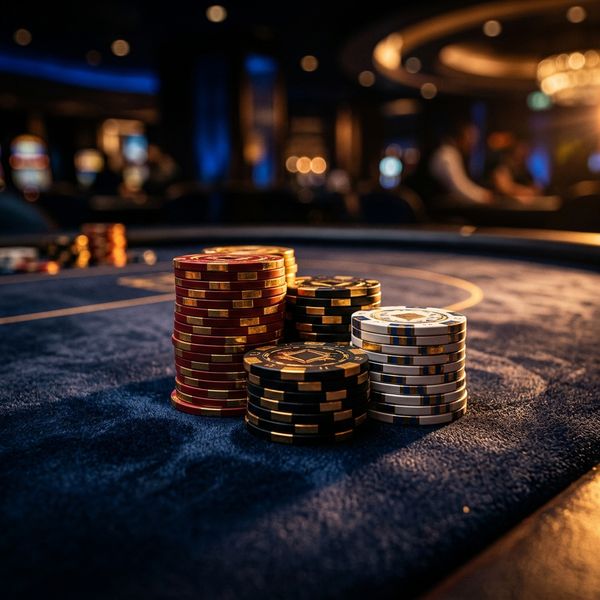Glowing casino chips on dark velvet table
